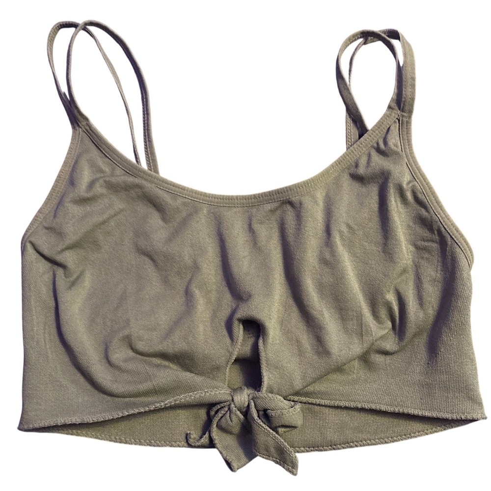 Free Press Olive Green Tie Front Crop Tank Top Size Medium